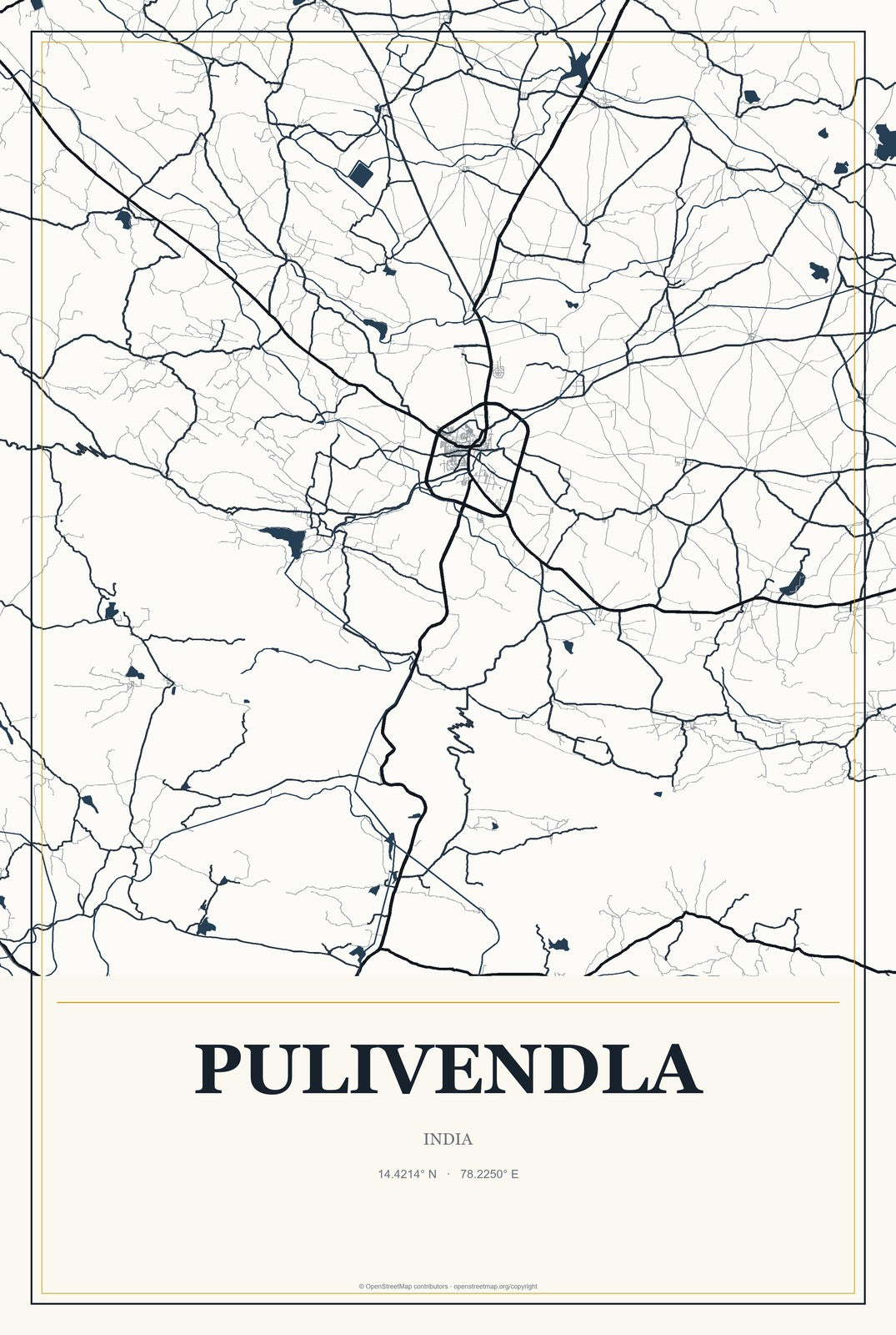 Pulivendla, India City Map Aluminum Sign in Citrine Modern style
