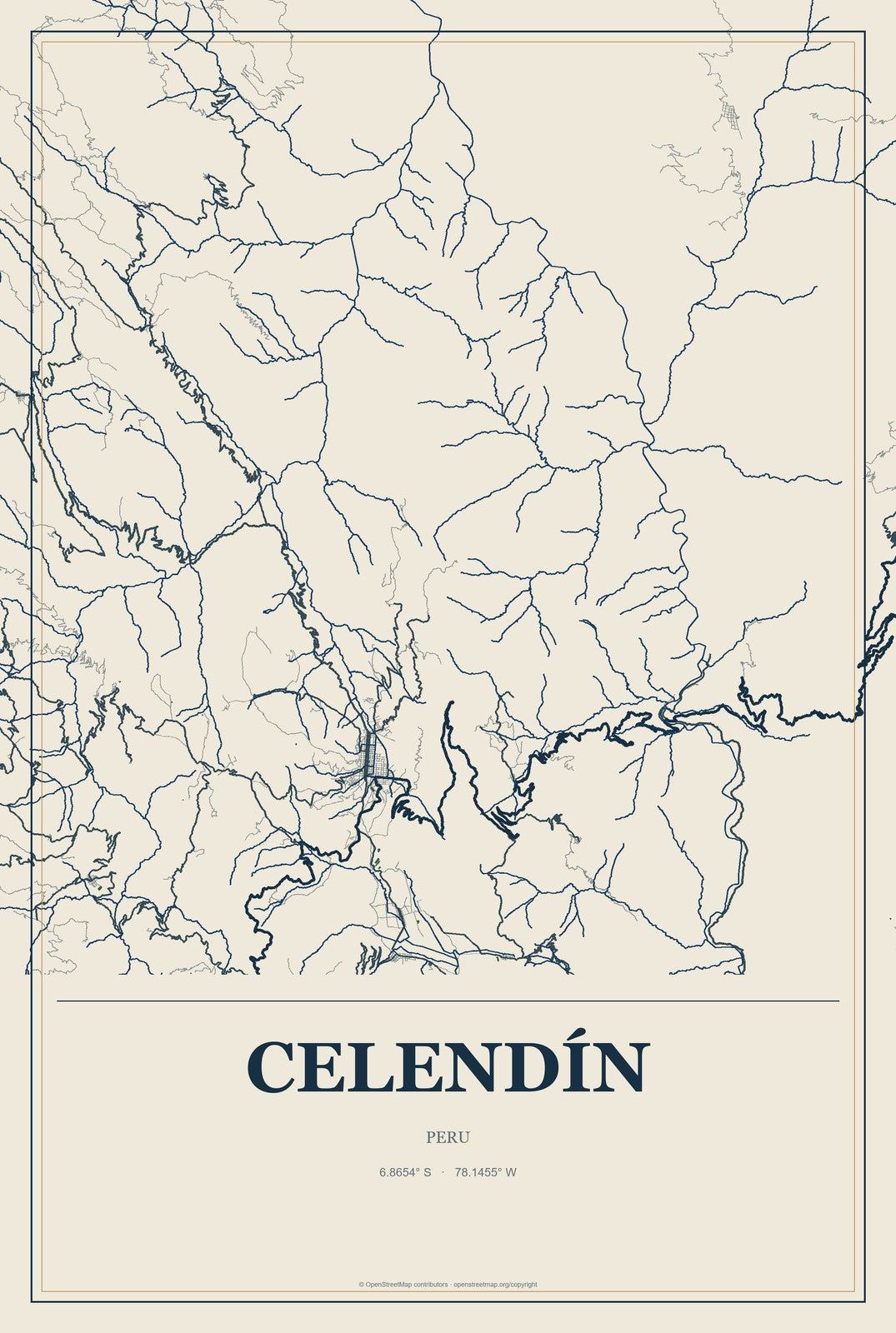 Celendín, Peru City Map Aluminum Sign in Coastal Cutout style