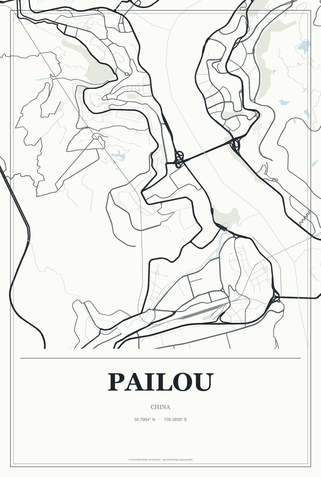Pailou, China City Map Aluminum Sign in Gallery Air style