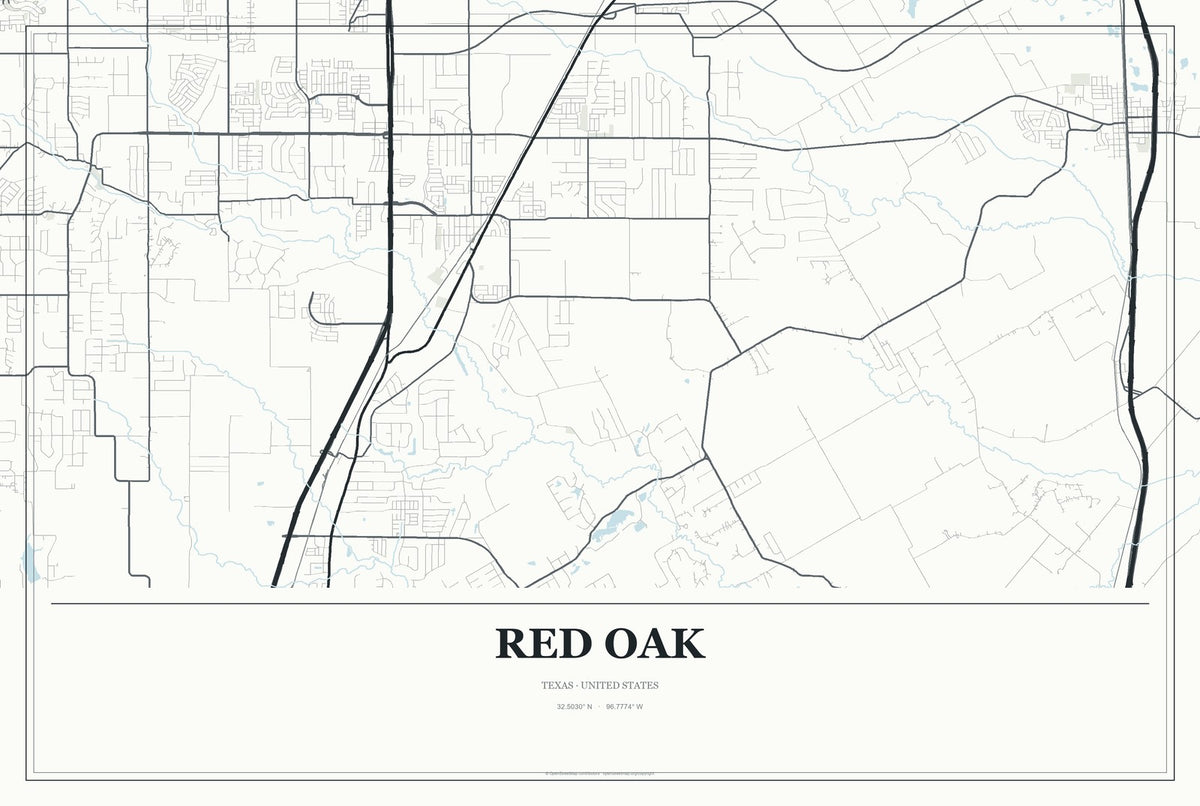 Red Oak, Texas City Map Aluminum Sign in Gallery Air style