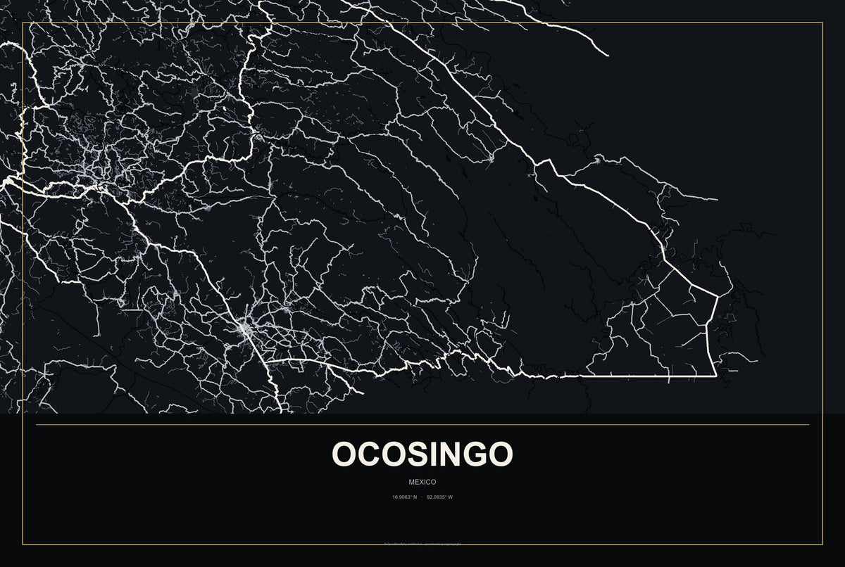 Ocosingo, Mexico City Map Aluminum Sign in Metropolitan Noir style