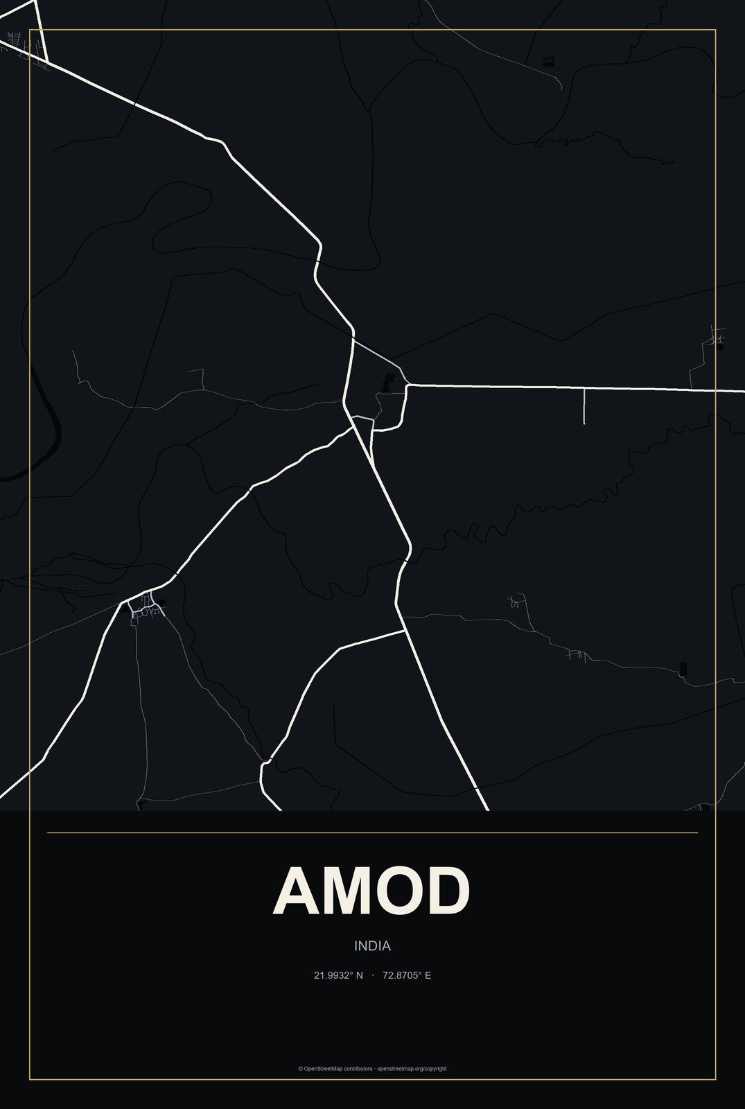 Amod, India City Map Aluminum Sign in Metropolitan Noir style
