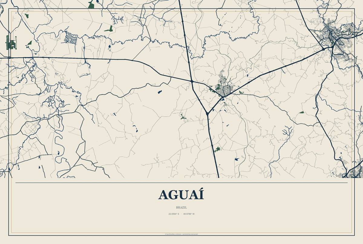 Aguaí, Brazil City Map Aluminum Sign in Coastal Cutout style