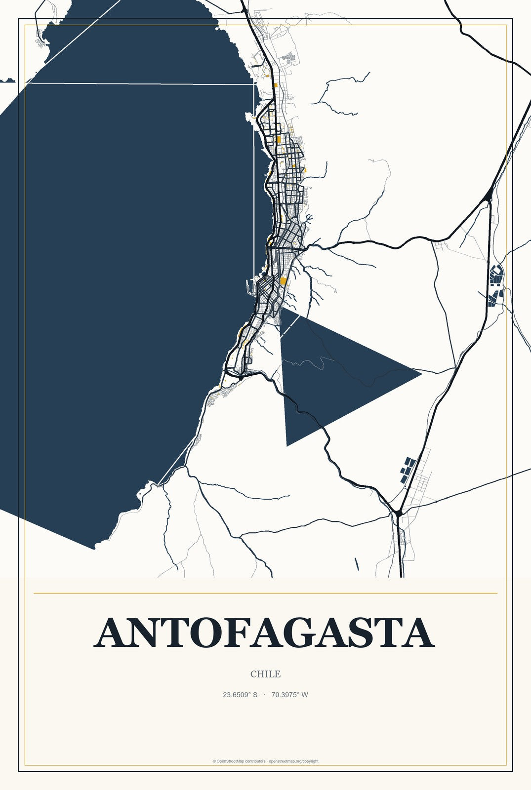 Antofagasta, Chile City Map Aluminum Sign in Citrine Modern style