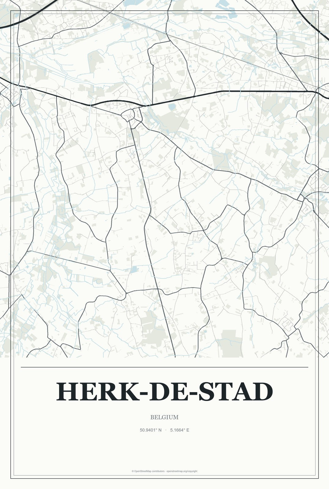 Herk-de-Stad, Belgium City Map Aluminum Sign in Gallery Air style