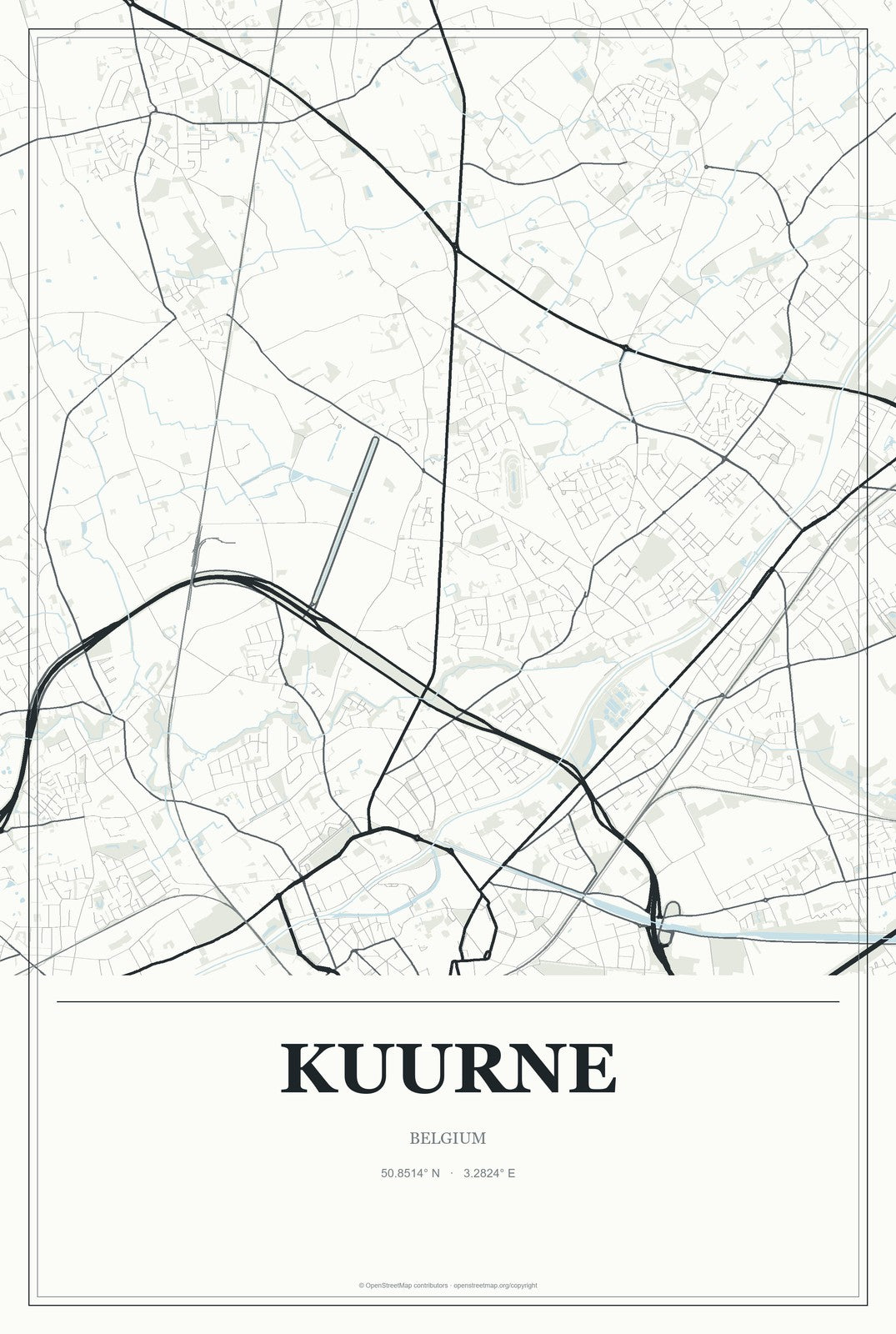 Kuurne, Belgium City Map Aluminum Sign in Gallery Air style