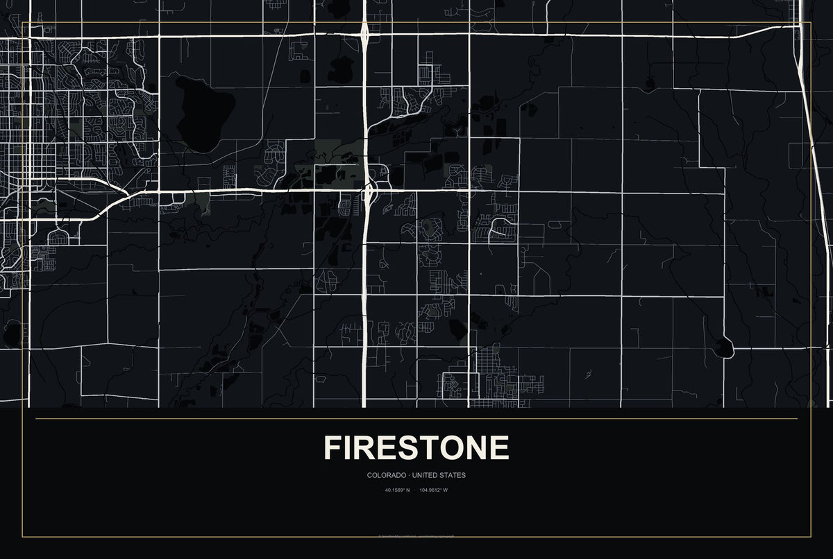 Firestone, Colorado City Map Aluminum Sign in Metropolitan Noir style