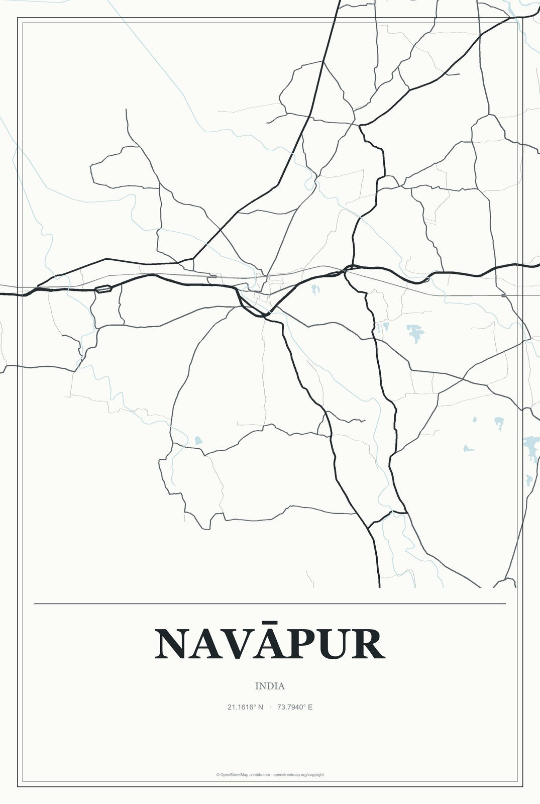 Navāpur, India City Map Aluminum Sign in Gallery Air style