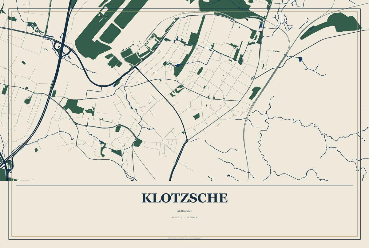Klotzsche, Germany City Map Aluminum Sign in Coastal Cutout style