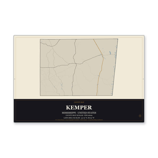Kemper County, Mississippi Map Aluminum Sign in Museum Plaque style