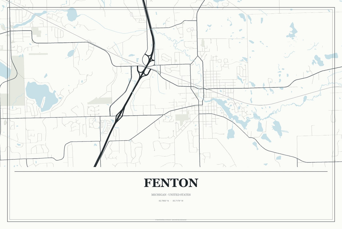 Fenton, Michigan City Map Aluminum Sign in Gallery Air style