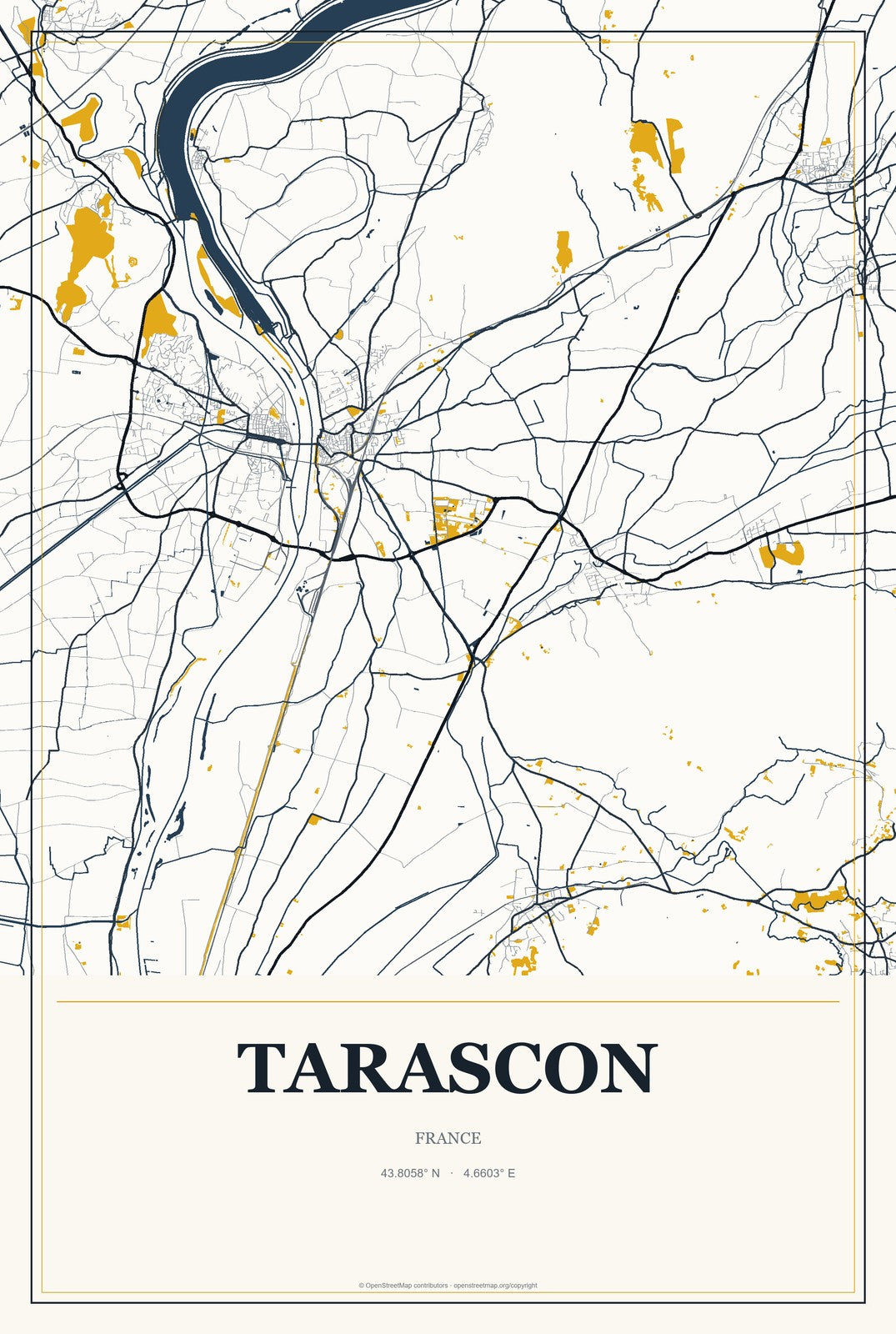 Tarascon, France City Map Aluminum Sign in Citrine Modern style