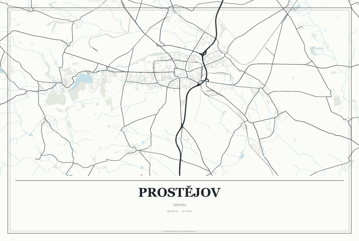 Prostějov, Czechia City Map Aluminum Sign in Gallery Air style