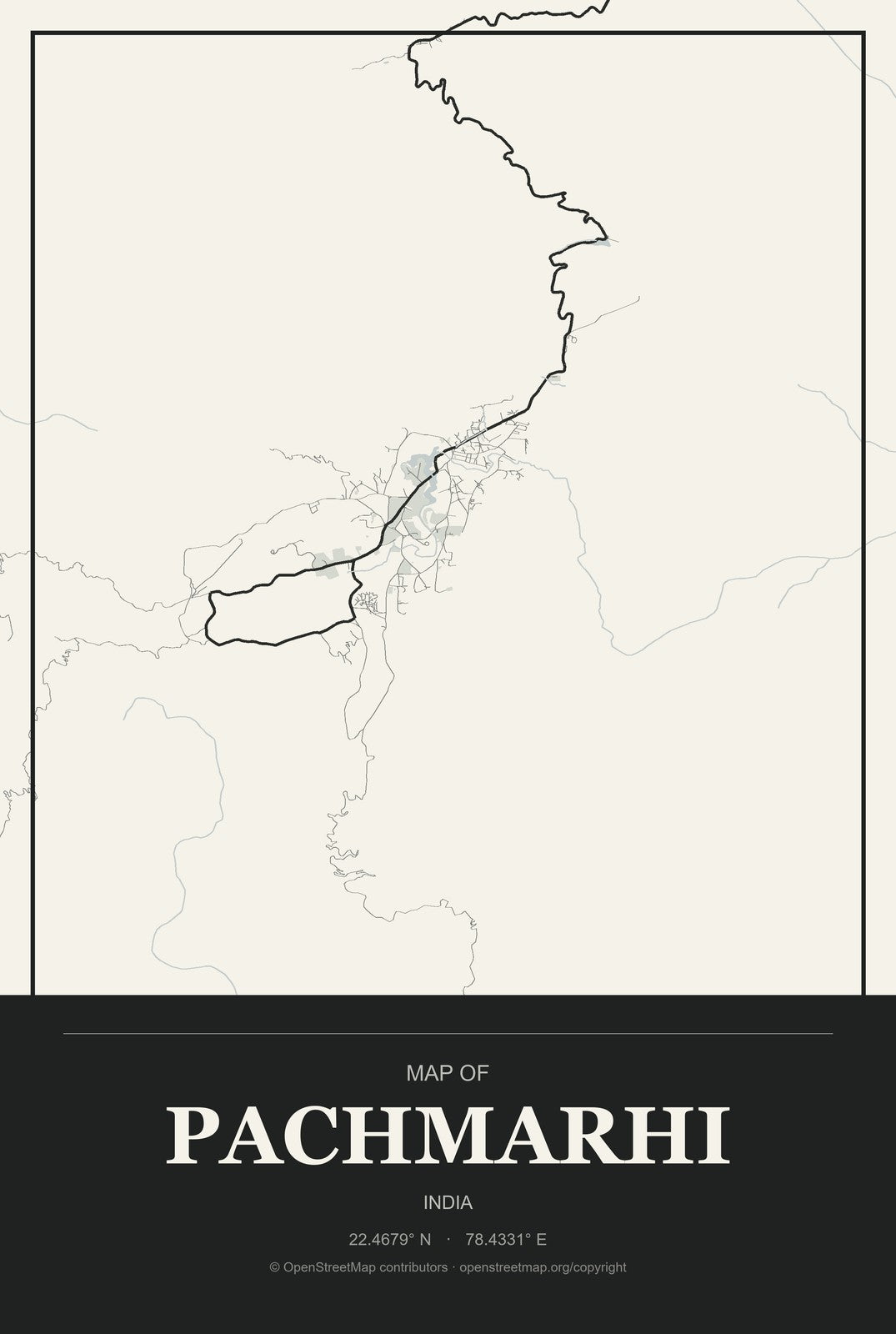 Pachmarhi, India City Map Aluminum Sign in Museum Plaque style