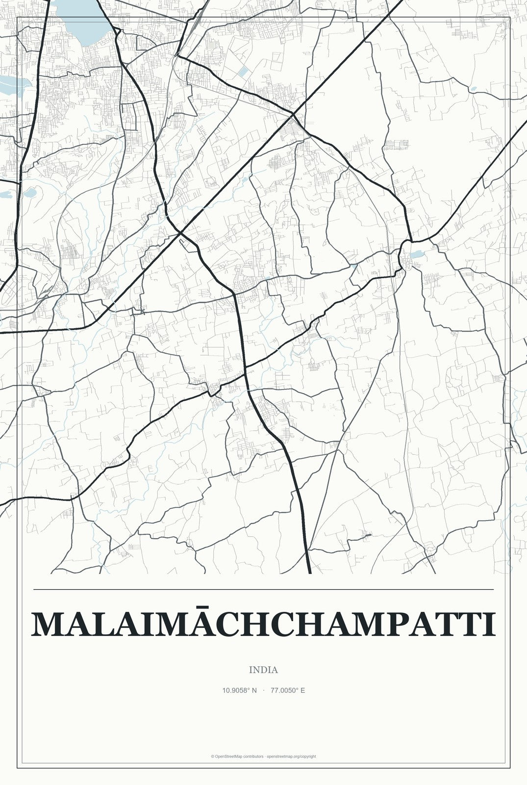 Malaimāchchampatti, India City Map Aluminum Sign in Gallery Air style