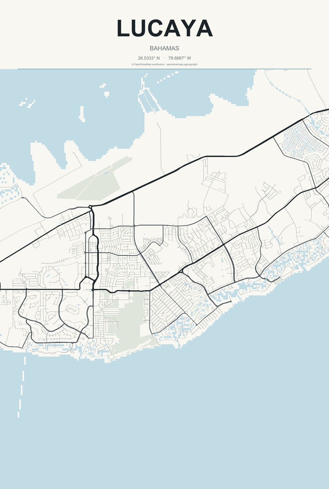 Lucaya, Bahamas City Map Aluminum Sign in Headline Atlas style