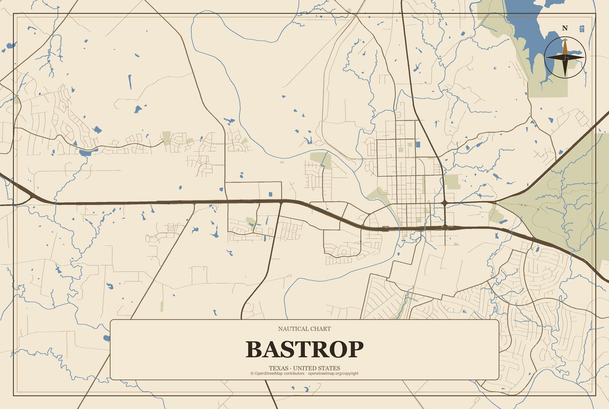 Bastrop, Texas City Map Aluminum Sign in Heritage Nautical style