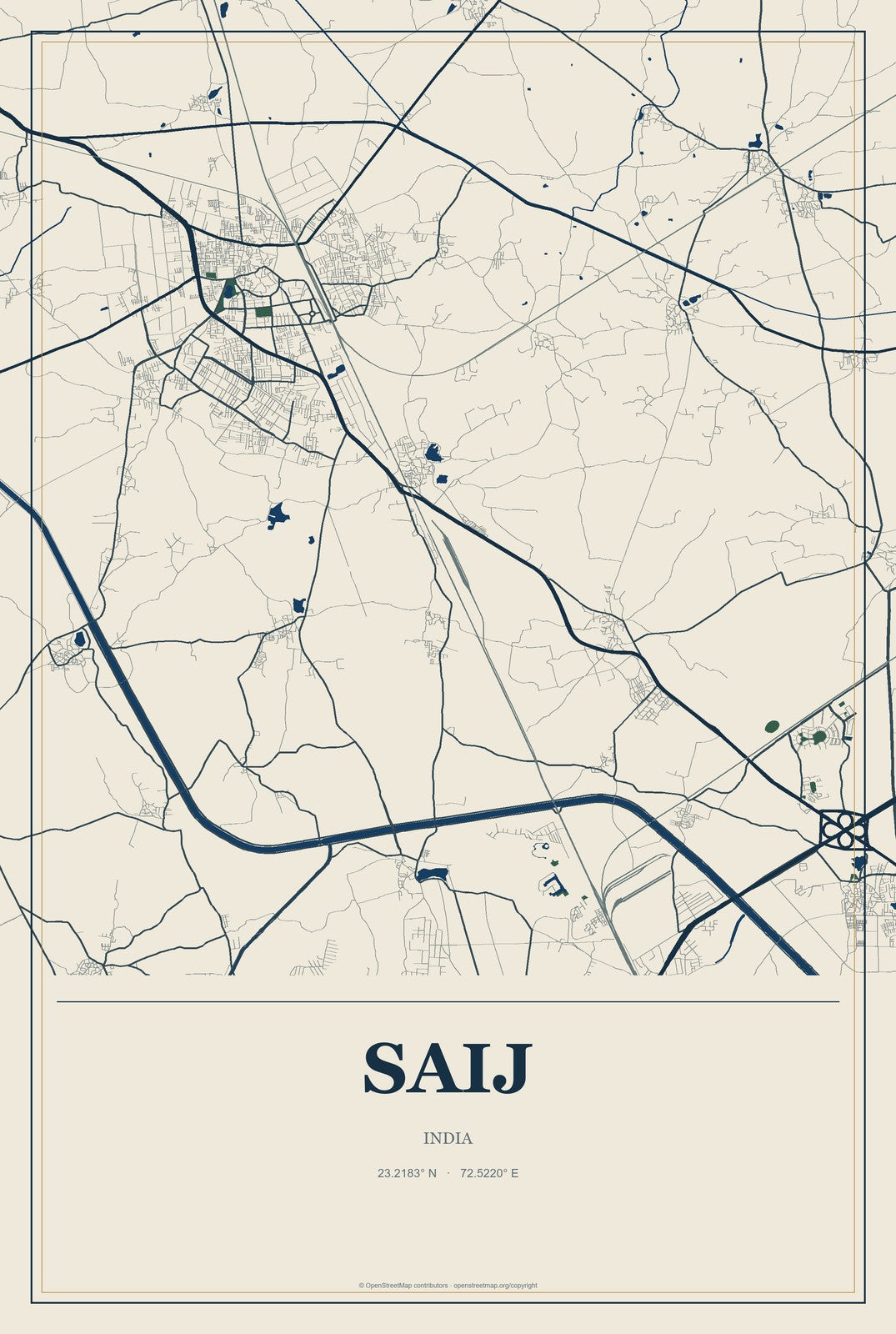 Saij, India City Map Aluminum Sign in Coastal Cutout style