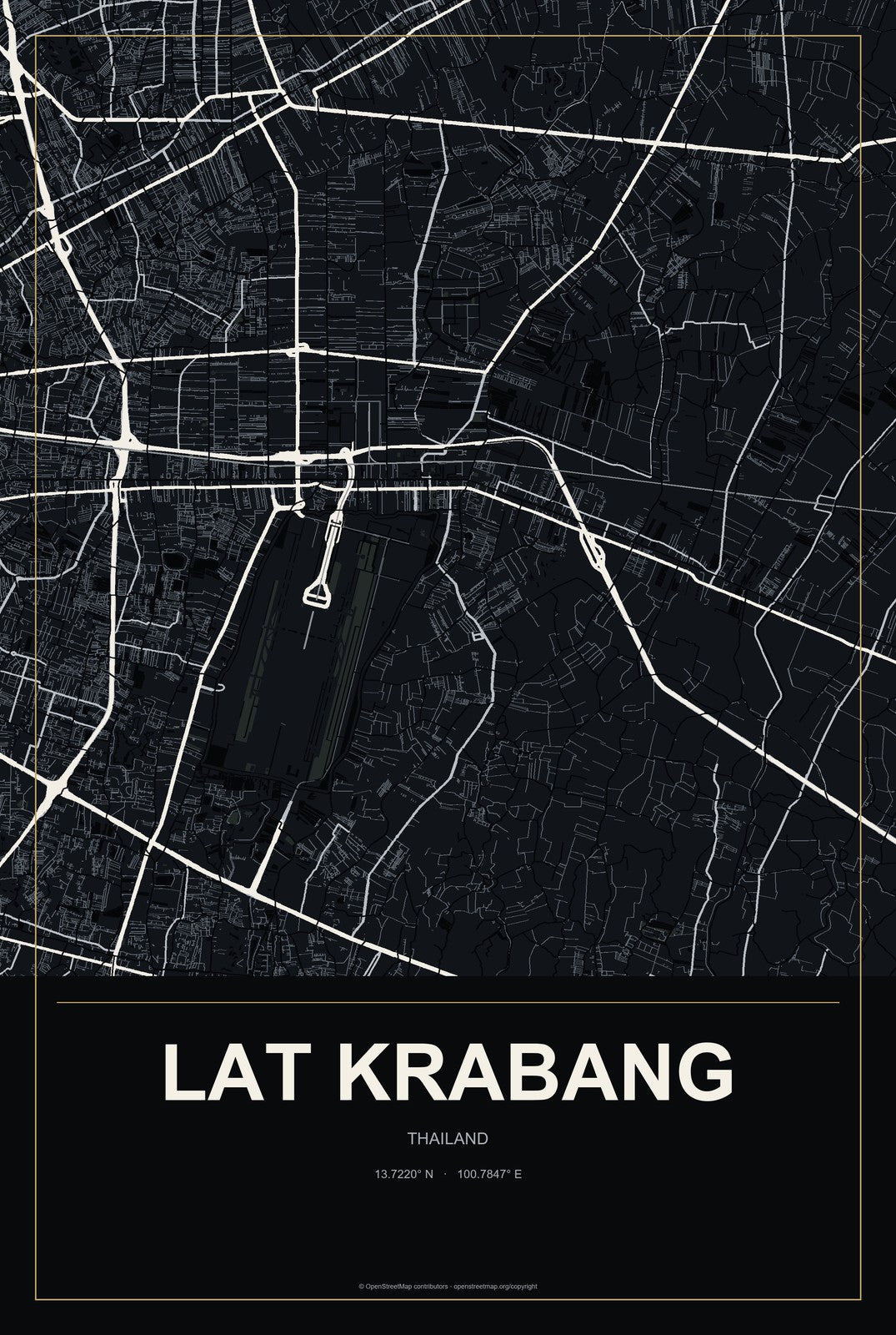 Lat Krabang, Thailand City Map Aluminum Sign in Metropolitan Noir style