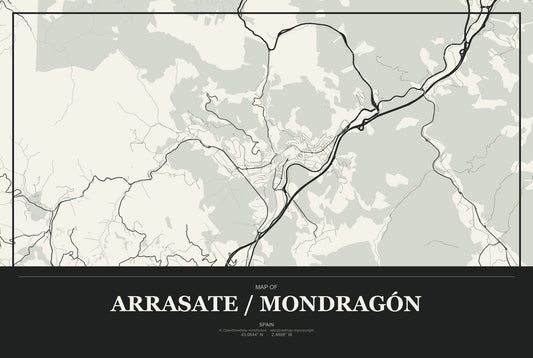 Arrasate / Mondragón, Spain City Map Aluminum Sign in Museum Plaque style