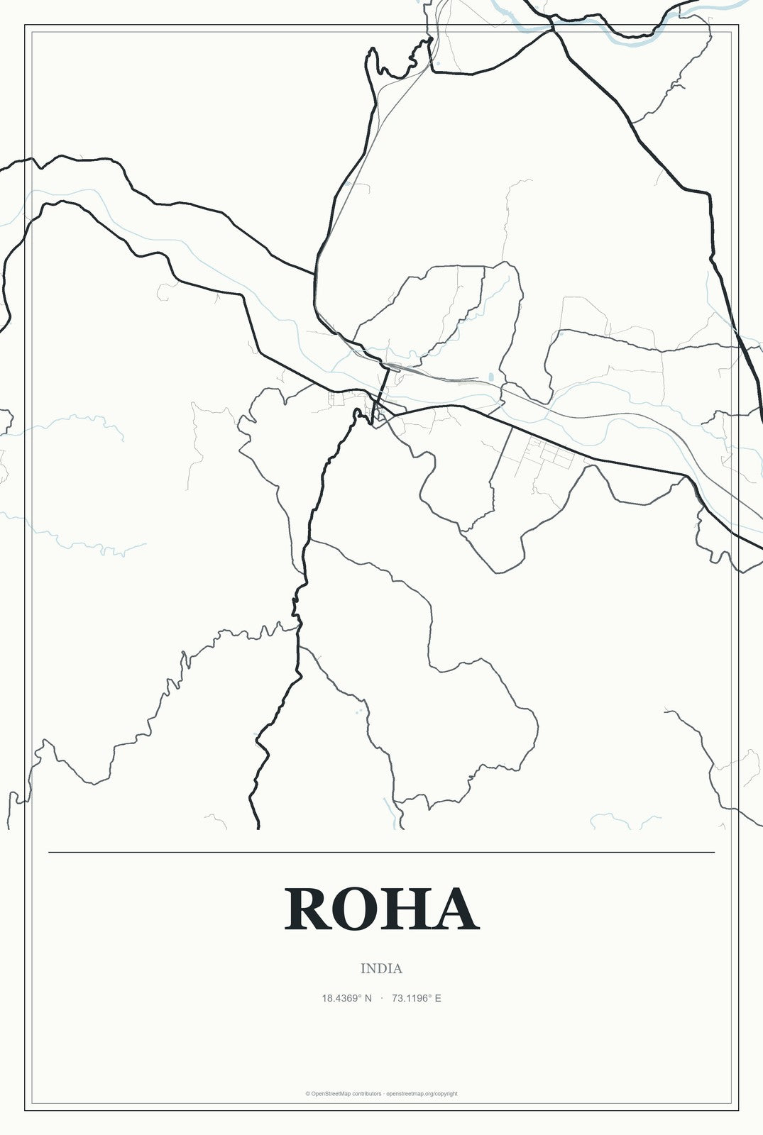 Roha, India City Map Aluminum Sign in Gallery Air style