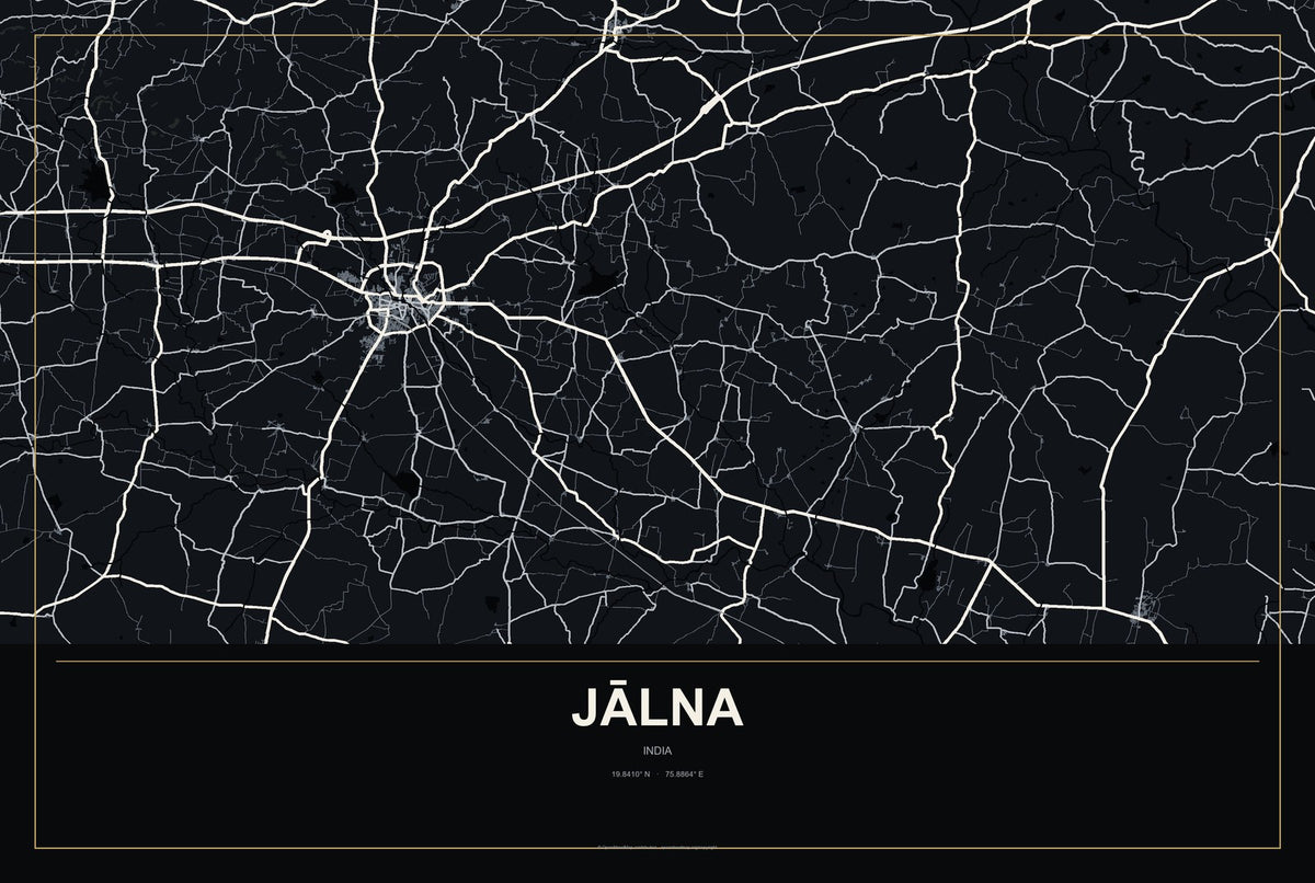 Jālna, India City Map Aluminum Sign in Metropolitan Noir style