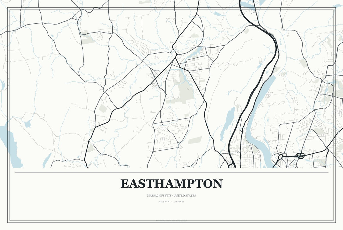 Easthampton, Massachusetts City Map Aluminum Sign in Gallery Air style
