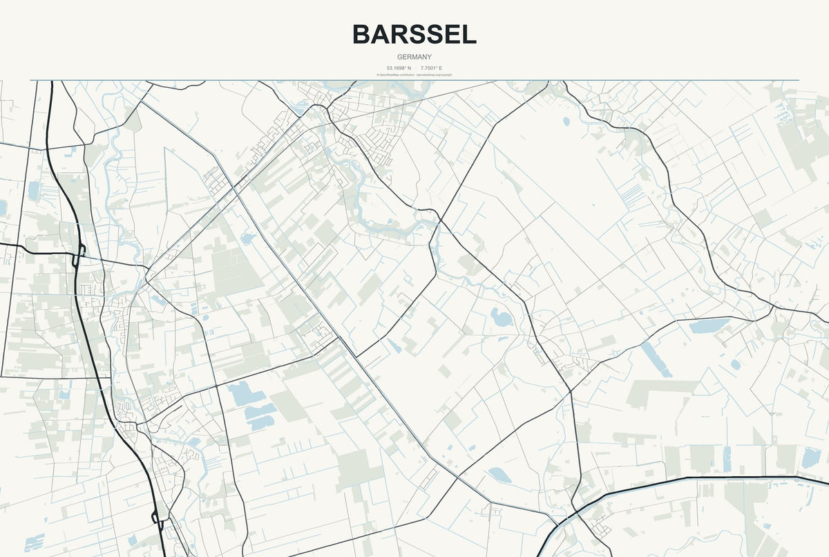 Barßel, Germany City Map Aluminum Sign in Headline Atlas style