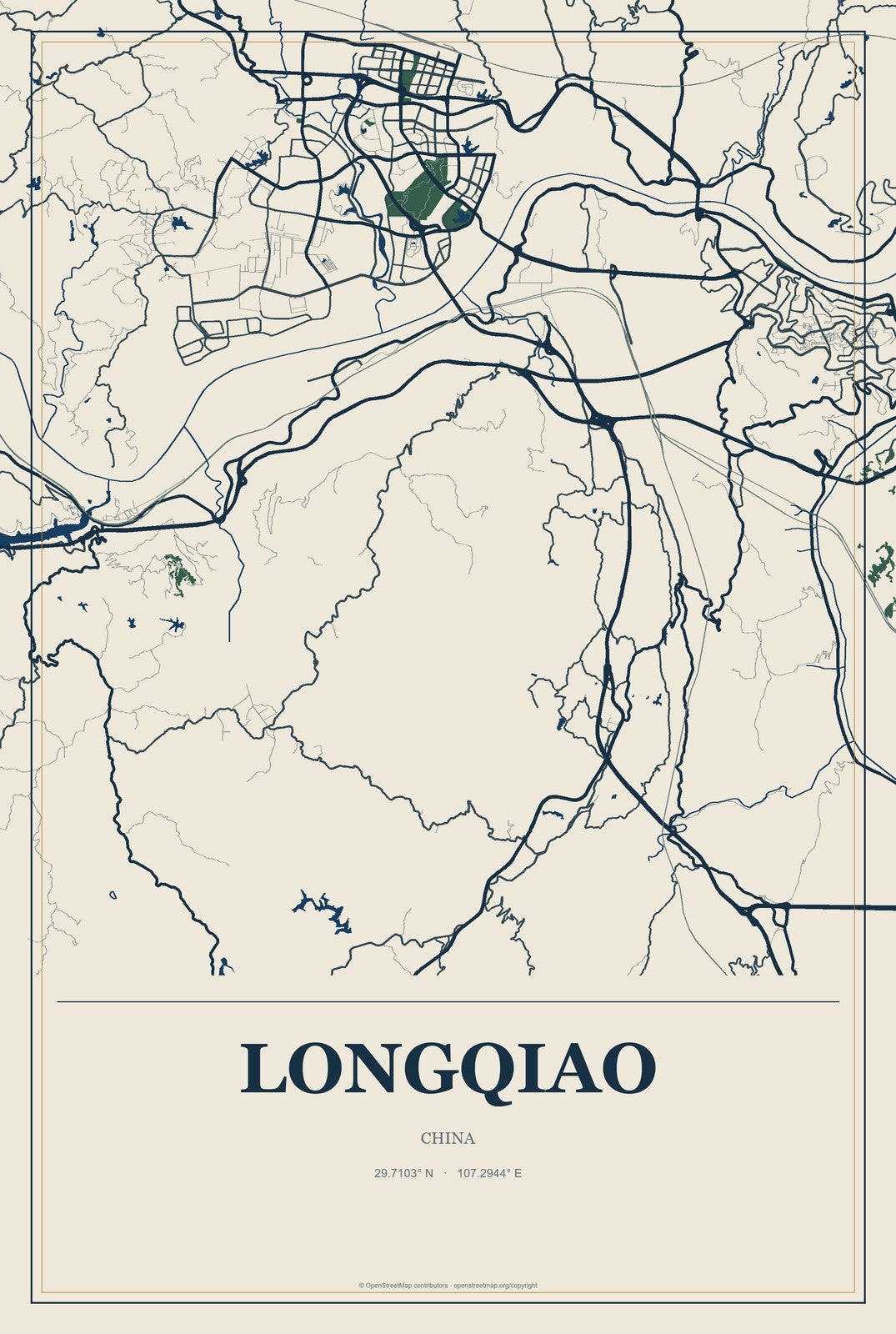 Longqiao, China City Map Aluminum Sign in Coastal Cutout style