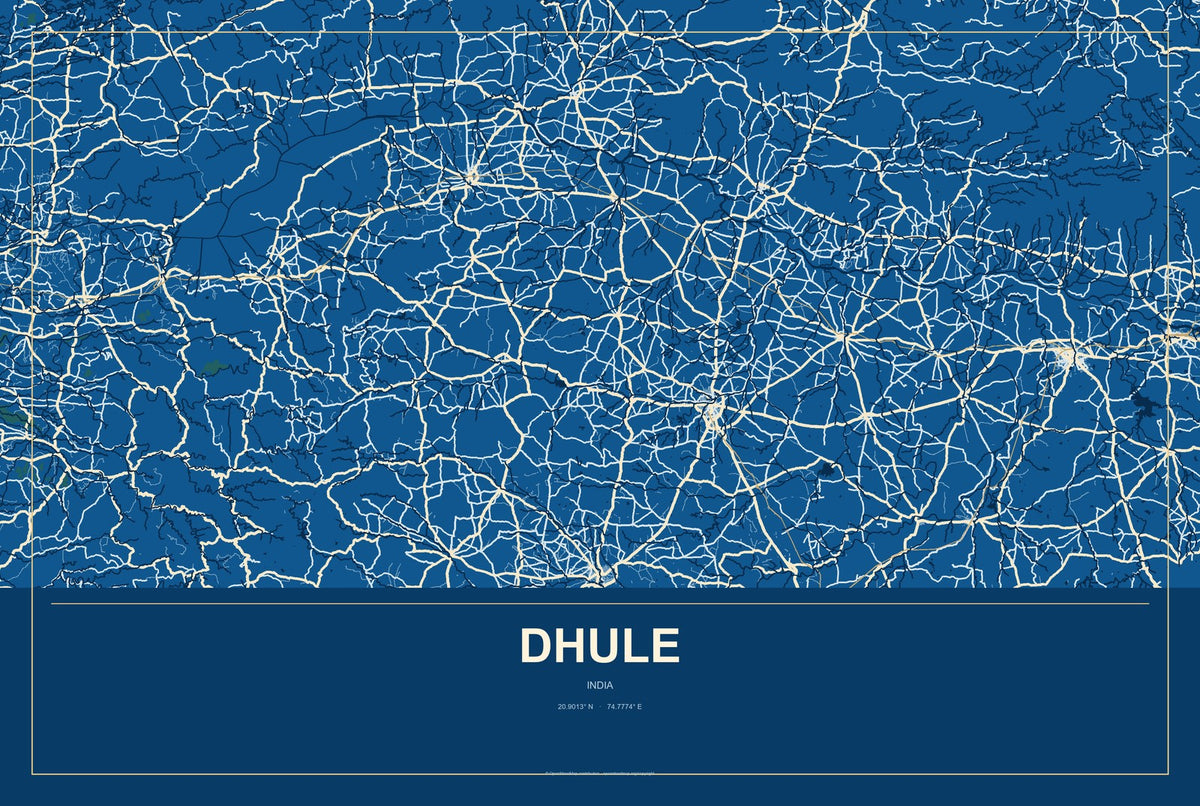 Dhule, India City Map Aluminum Sign in Harbor Cobalt style