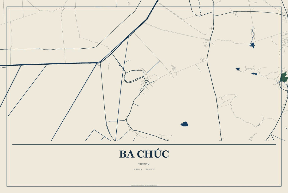 Ba Chúc, Vietnam City Map Aluminum Sign in Coastal Cutout style