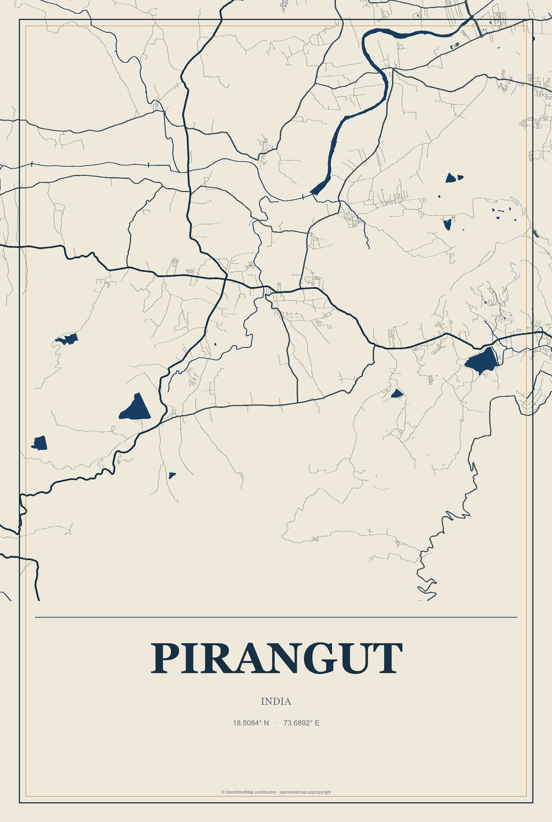 Pirangut, India City Map Aluminum Sign in Coastal Cutout style