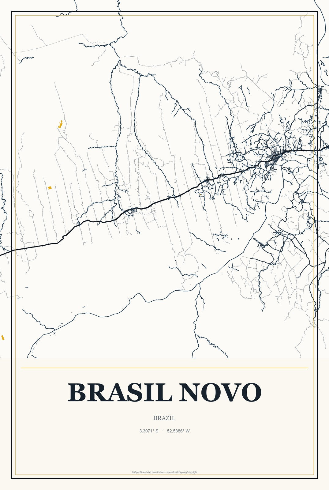 Brasil Novo, Brazil City Map Aluminum Sign in Citrine Modern style