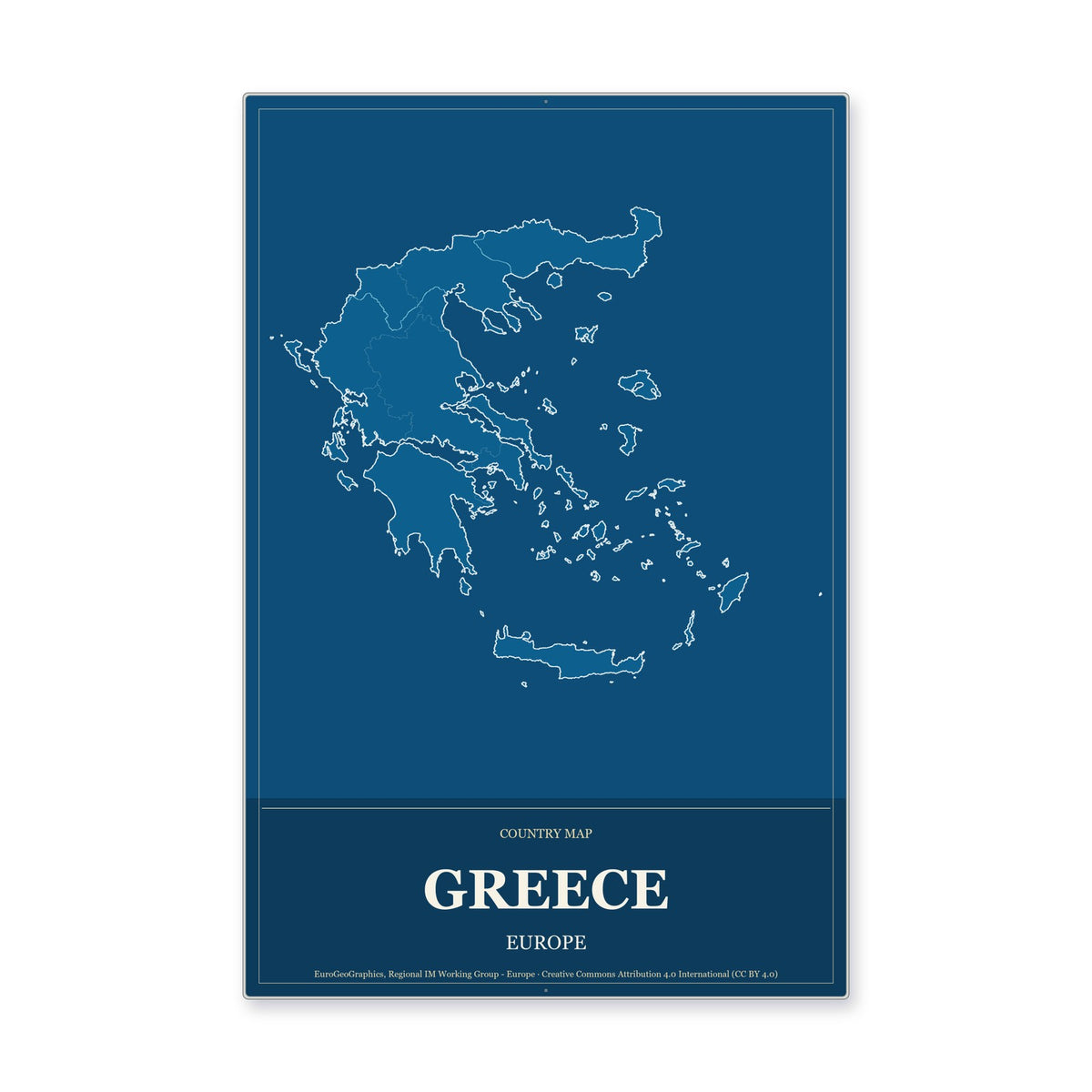 Greece Country Map Aluminum Sign in Harbor Cobalt style