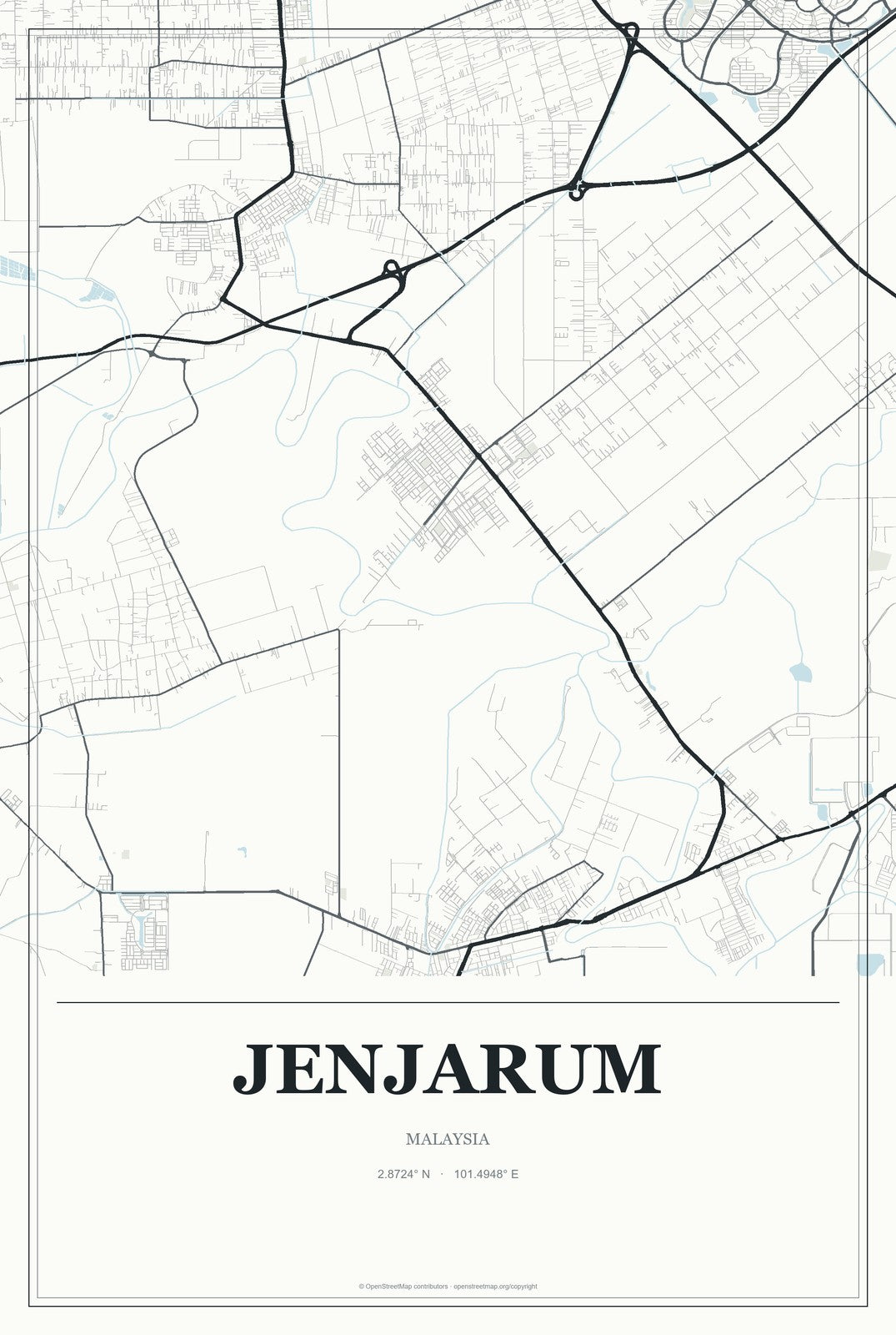 Jenjarum, Malaysia City Map Aluminum Sign in Gallery Air style
