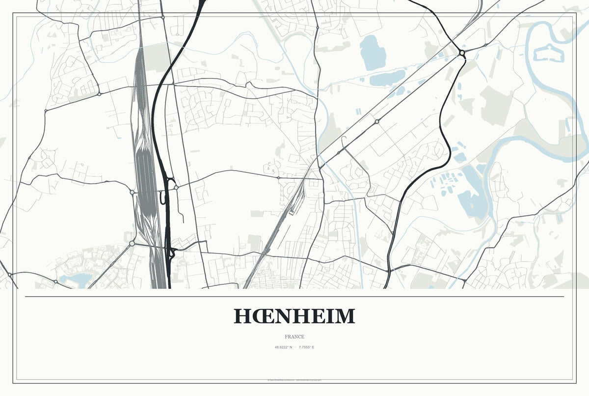 Hœnheim, France City Map Aluminum Sign in Gallery Air style