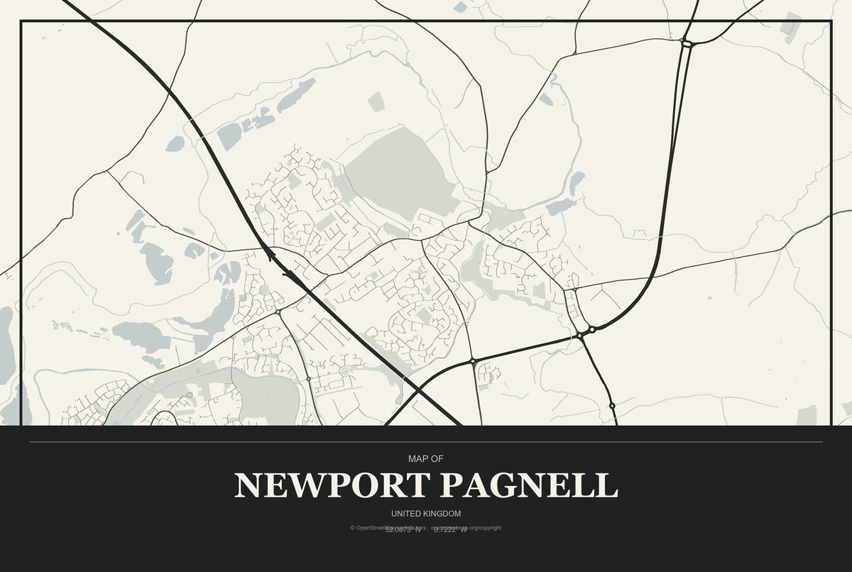 Newport Pagnell, United Kingdom City Map Aluminum Sign in Museum Plaque style