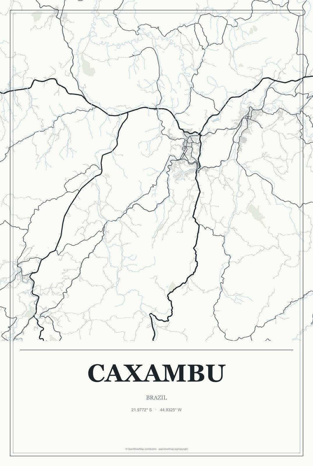 Caxambu, Brazil City Map Aluminum Sign in Gallery Air style