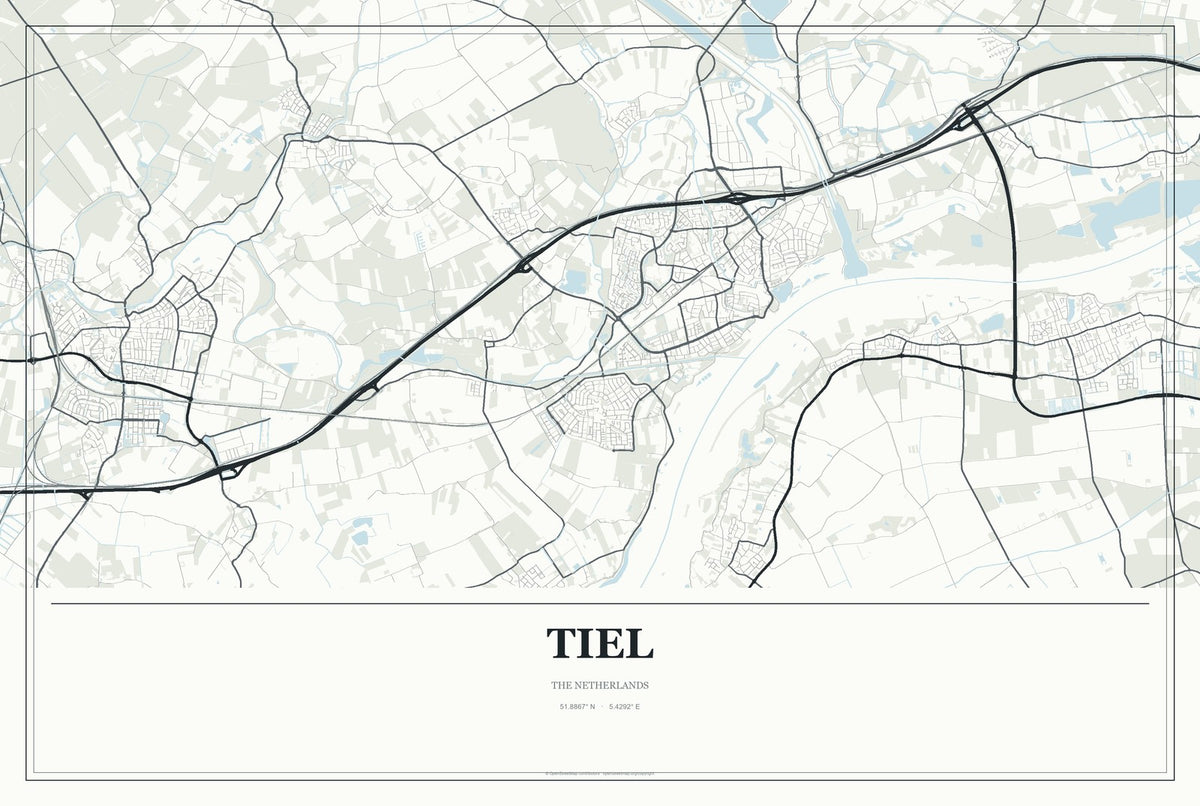 Tiel, The Netherlands City Map Aluminum Sign in Gallery Air style