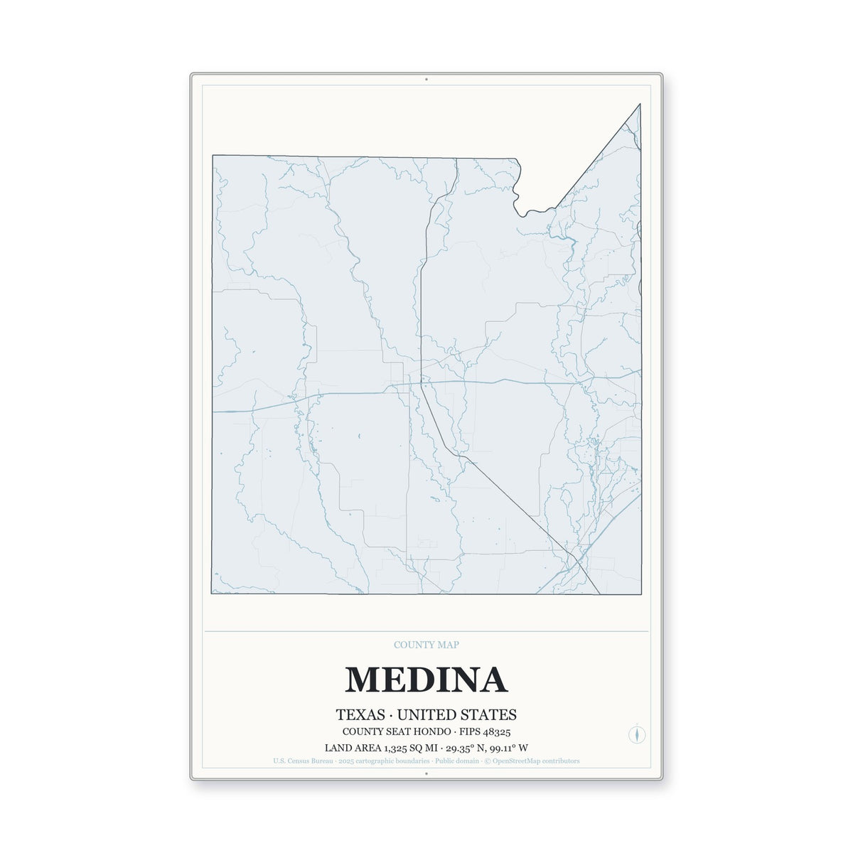 Medina County, Texas Map Aluminum Sign in Gallery Air style