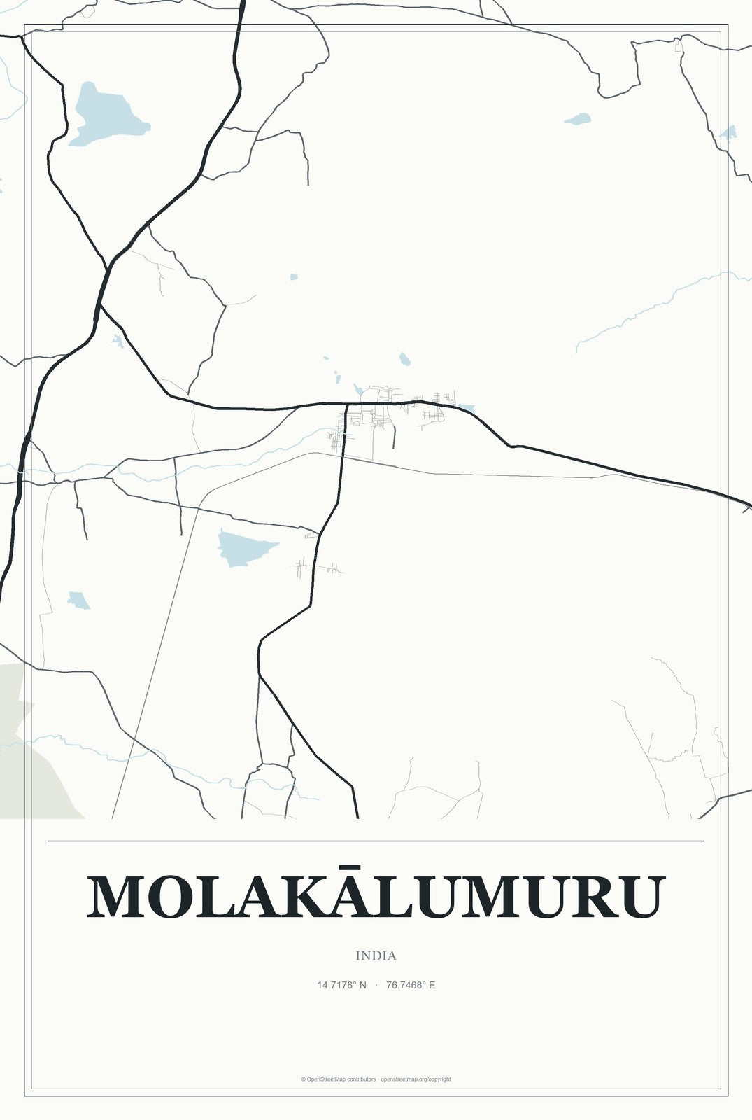 Molakālumuru, India City Map Aluminum Sign in Gallery Air style