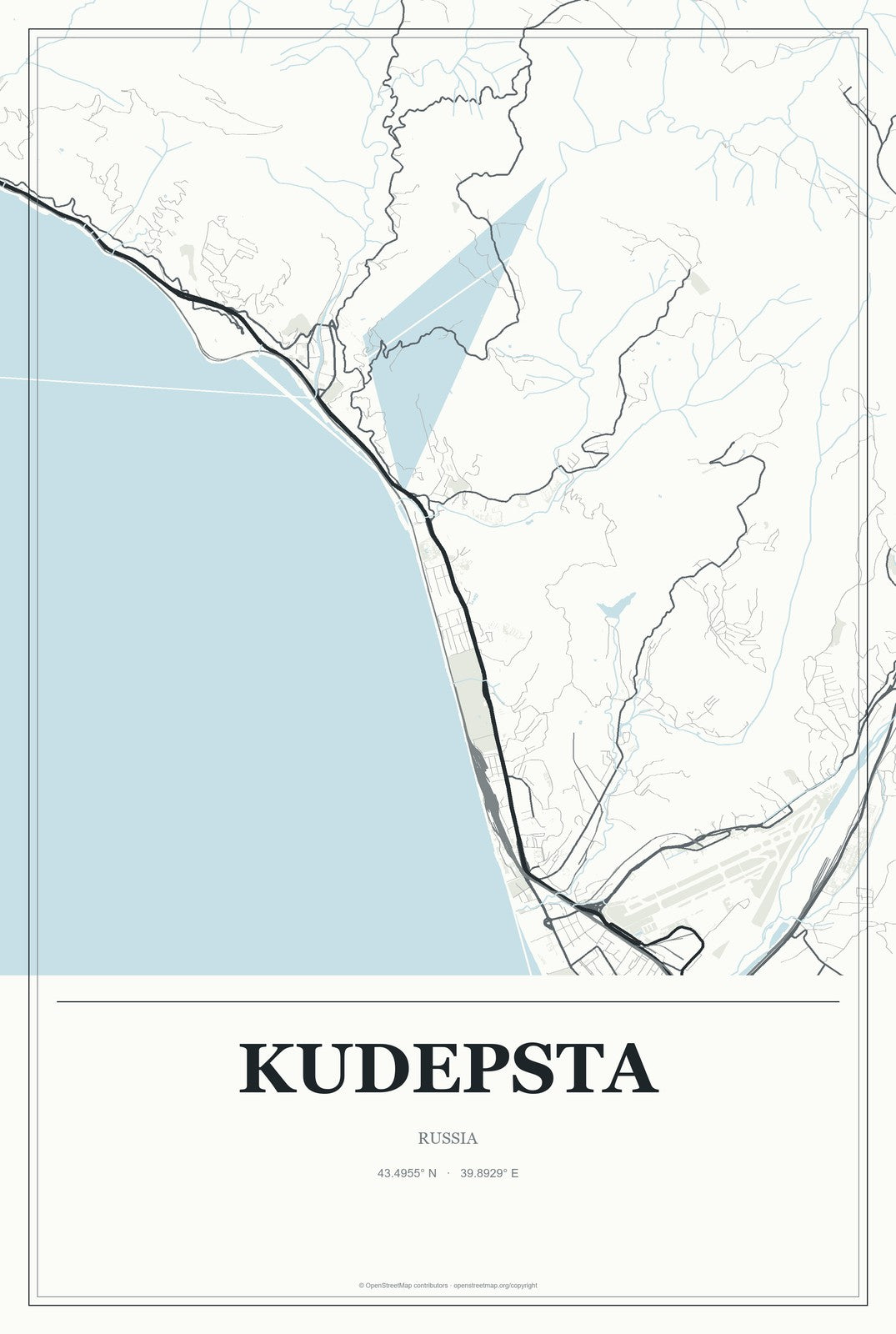 Kudepsta, Russia City Map Aluminum Sign in Gallery Air style