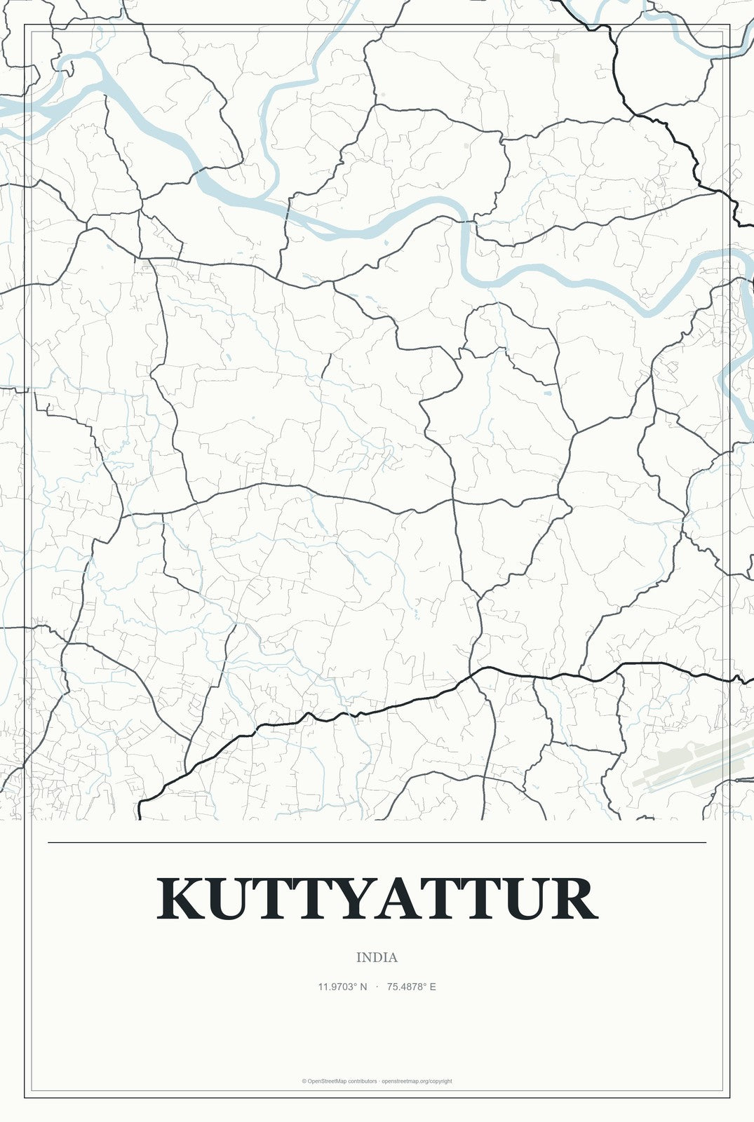 Kuttyattur, India City Map Aluminum Sign in Gallery Air style