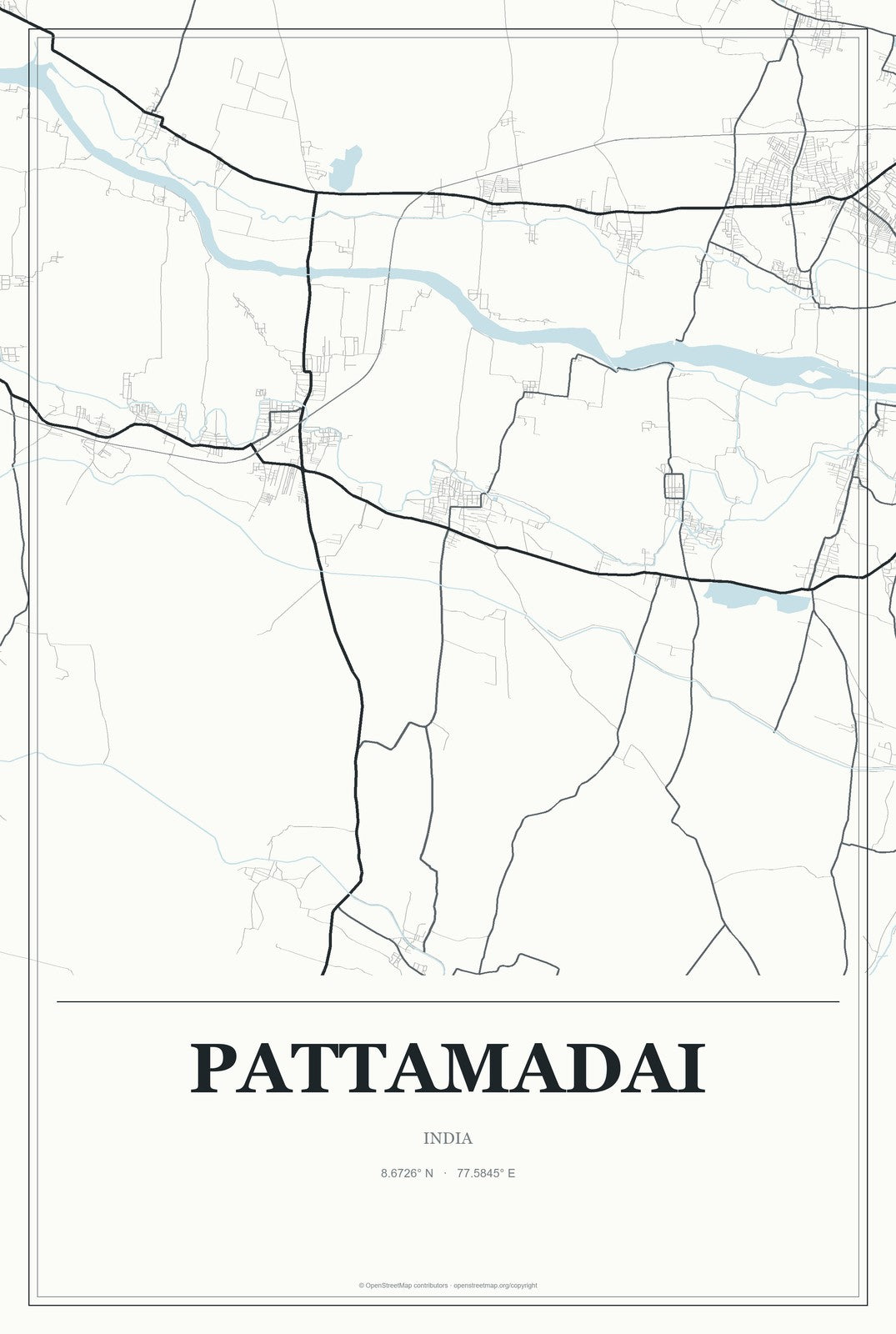 Pattamadai, India City Map Aluminum Sign in Gallery Air style