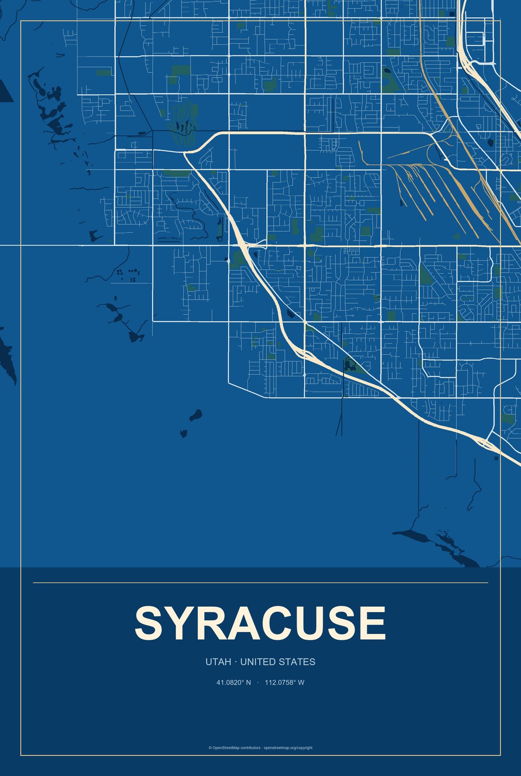 Syracuse, Utah City Map Aluminum Sign in Harbor Cobalt style