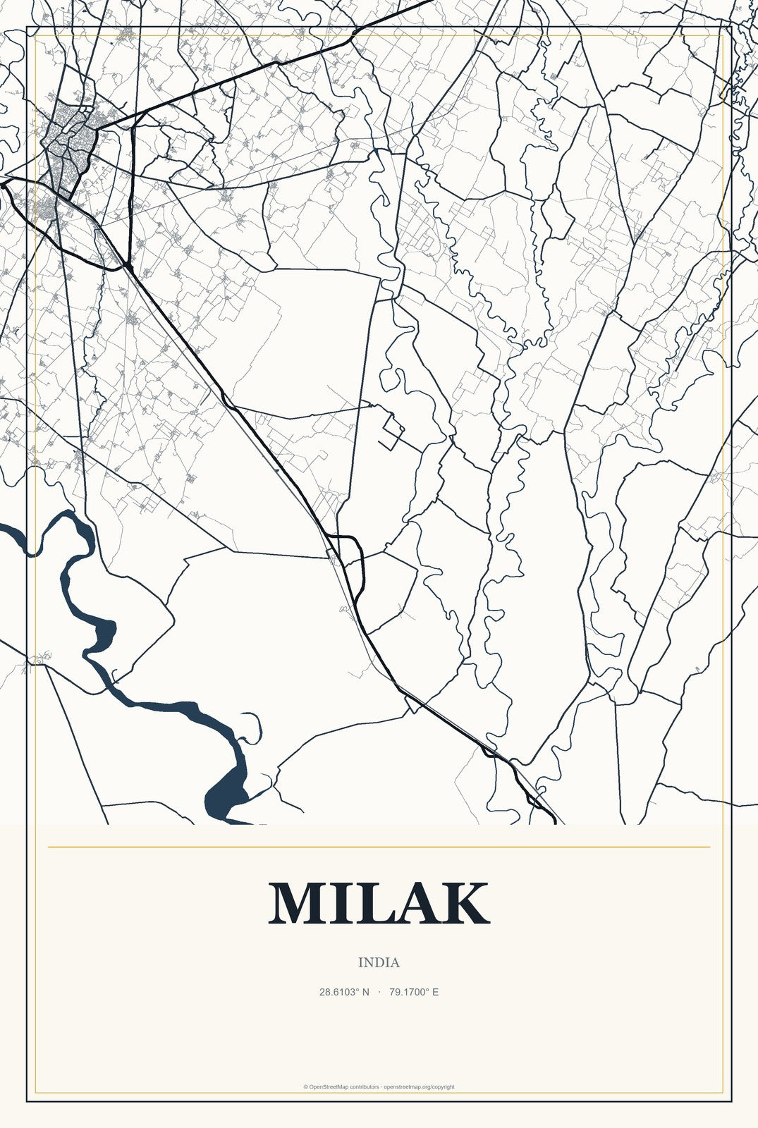 Milak, India City Map Aluminum Sign in Citrine Modern style