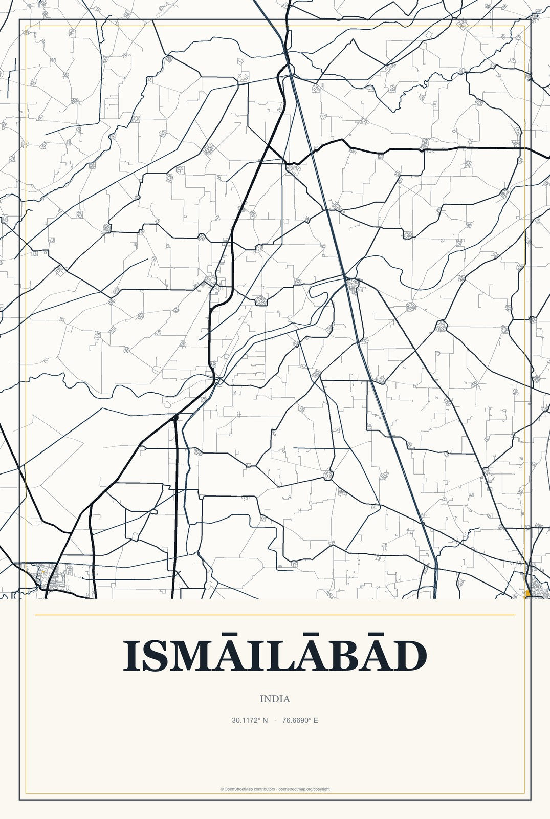 Ismāilābād, India City Map Aluminum Sign in Citrine Modern style