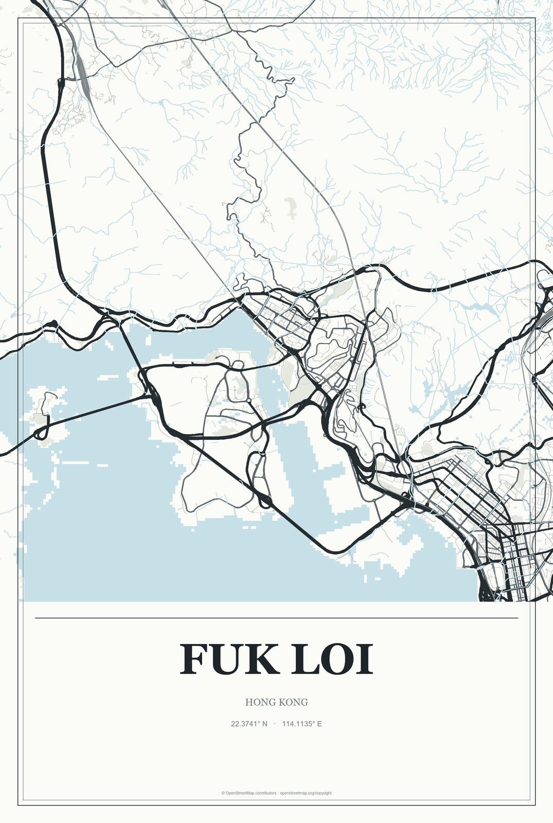 Fuk Loi, Hong Kong City Map Aluminum Sign in Gallery Air style