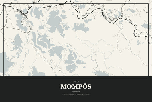 Mompós, Colombia City Map Aluminum Sign in Museum Plaque style