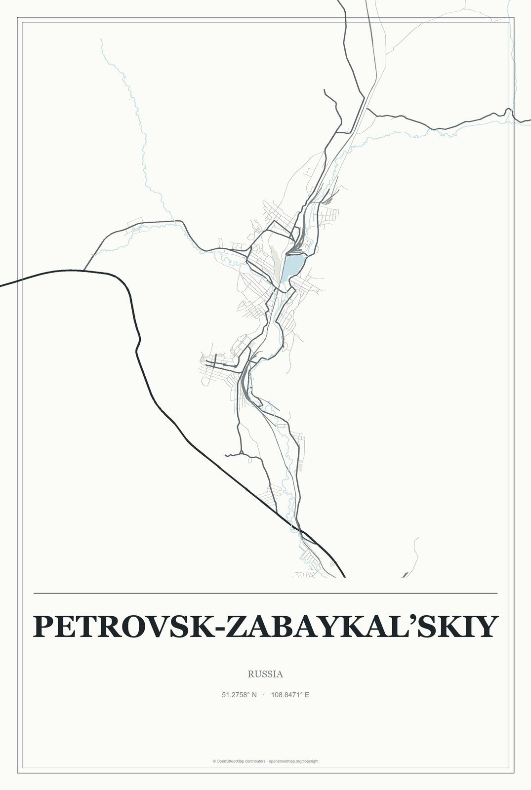 Petrovsk-Zabaykal’skiy, Russia City Map Aluminum Sign in Gallery Air style